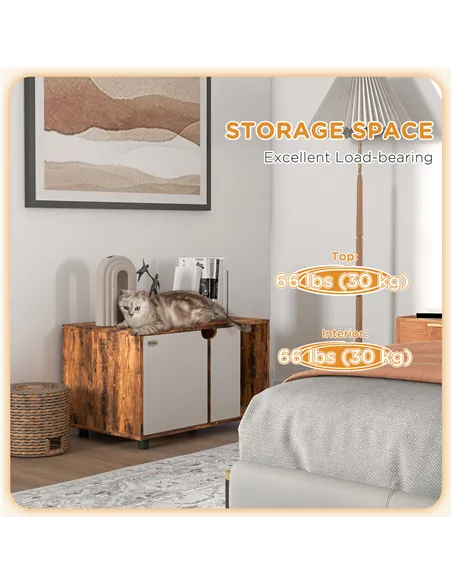 PawHut Hidden Cat Litter Box Furniture, with Sand Drain Pad - Rustic Brown