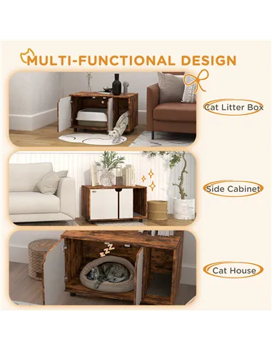PawHut Hidden Cat Litter Box Furniture, with Sand Drain Pad - Rustic Brown