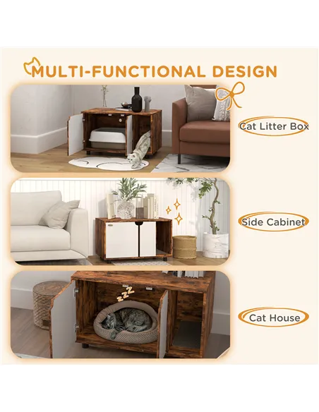 PawHut Hidden Cat Litter Box Furniture, with Sand Drain Pad - Rustic Brown