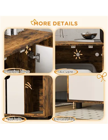 PawHut Hidden Cat Litter Box Furniture, with Sand Drain Pad - Rustic Brown