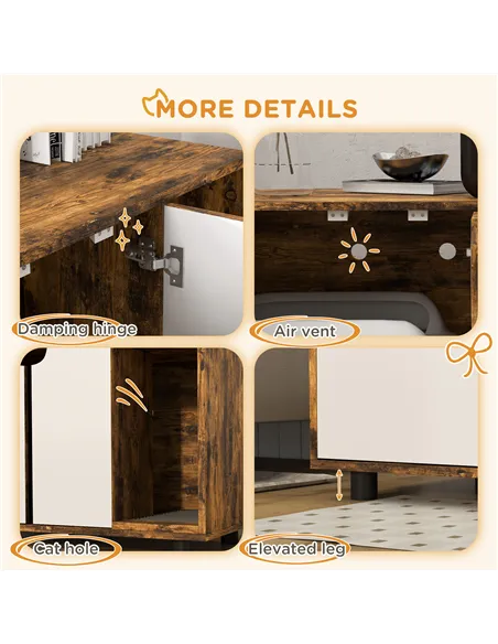 PawHut Hidden Cat Litter Box Furniture, with Sand Drain Pad - Rustic Brown