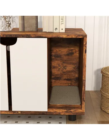 PawHut Hidden Cat Litter Box Furniture, with Sand Drain Pad - Rustic Brown