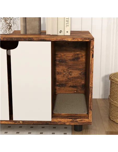 PawHut Hidden Cat Litter Box Furniture, with Sand Drain Pad - Rustic Brown