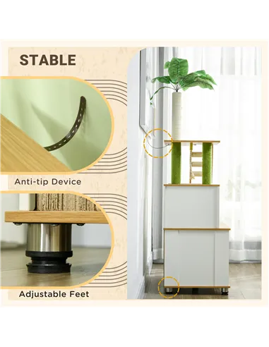 PawHut 2-in-1 Hidden Cat Litter Box, Green Leaf Cat Tree, with House, Ladder, Scratching Posts, Platforms, Indoors -Oak