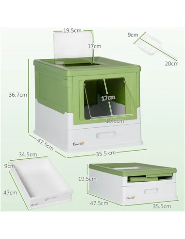 PawHut Hooded Cat Litter Box, Portable Pet Toilet, with Scoop, Front Entry - Light Green
