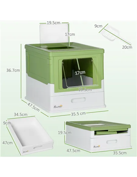PawHut Hooded Cat Litter Box, Portable Pet Toilet, with Scoop, Front Entry - Light Green