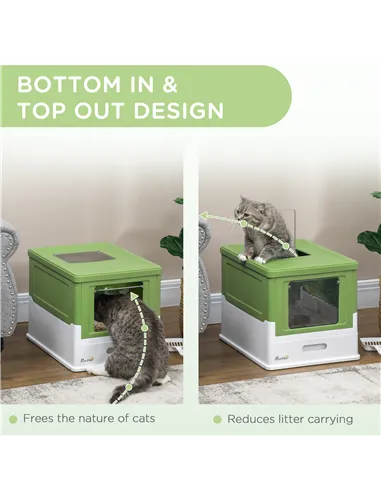 PawHut Hooded Cat Litter Box, Portable Pet Toilet, with Scoop, Front Entry - Light Green