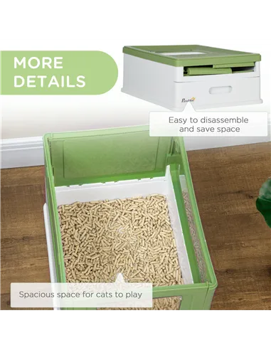 PawHut Hooded Cat Litter Box, Portable Pet Toilet, with Scoop, Front Entry - Light Green
