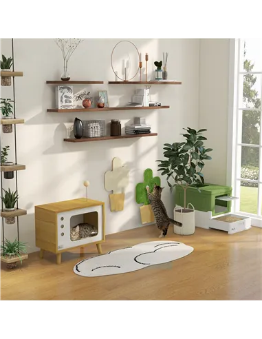 PawHut Hooded Cat Litter Box, Portable Pet Toilet, with Scoop, Front Entry - Light Green