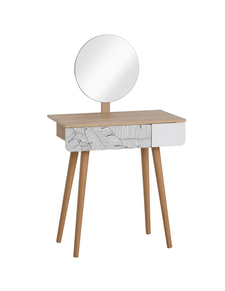 HOMCOM Dressing Table with Drawer and Mirror height adjustable Wooden Oak Color  Bedroom Dressing Room Elegant and Durable