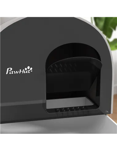 PawHut Hooded Cat Litter Box, Kitten Litter Tray, with Lid, Scoop, Filter, Flap Door, Light Grey