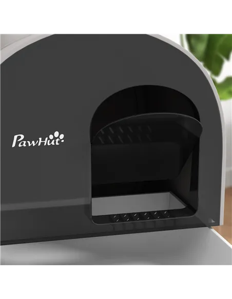 PawHut Hooded Cat Litter Box, Kitten Litter Tray, with Lid, Scoop, Filter, Flap Door, Light Grey