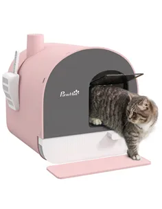 PawHut Hooded Cat Litter Box, Kitten Litter Tray, with Lid, Scoop, Filter, Flap Door, Pink