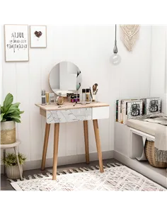 HOMCOM Dressing Table with Drawer and Mirror height adjustable Wooden Oak Color  Bedroom Dressing Room Elegant and Durable 2