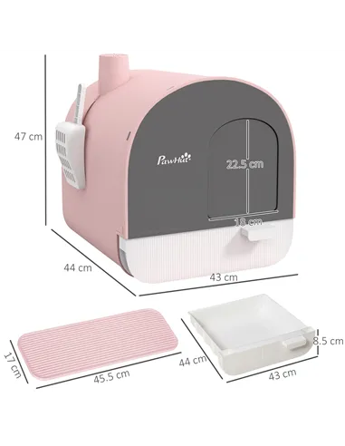 PawHut Hooded Cat Litter Box, Kitten Litter Tray, with Lid, Scoop, Filter, Flap Door, Pink