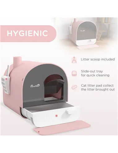 PawHut Hooded Cat Litter Box, Kitten Litter Tray, with Lid, Scoop, Filter, Flap Door, Pink