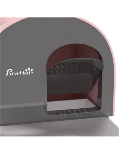 PawHut Hooded Cat Litter Box, Kitten Litter Tray, with Lid, Scoop, Filter, Flap Door, Pink