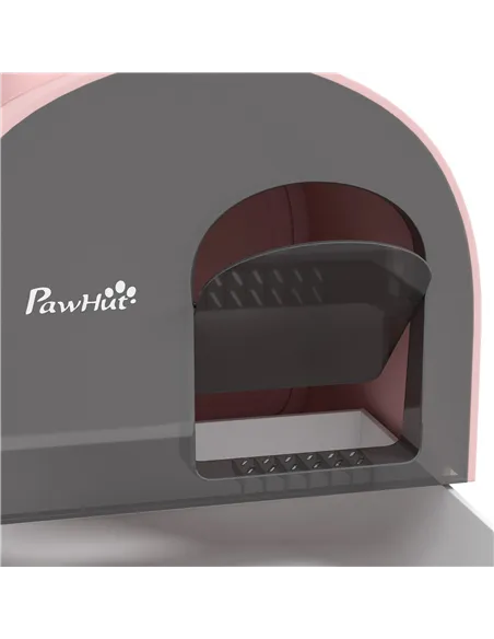 PawHut Hooded Cat Litter Box, Kitten Litter Tray, with Lid, Scoop, Filter, Flap Door, Pink