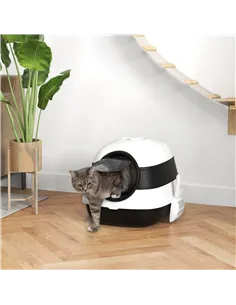 PawHut Foldable Cat Litter Tray with Lid, Deodorant, Scoop, Black 2