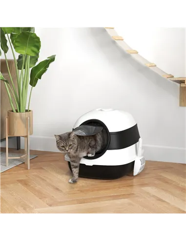 PawHut Foldable Cat Litter Tray with Lid, Deodorant, Scoop, Black