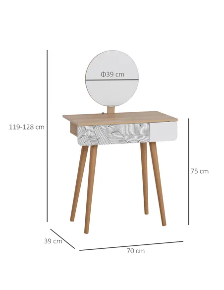 HOMCOM Dressing Table with Drawer and Mirror height adjustable Wooden Oak Color  Bedroom Dressing Room Elegant and Durable