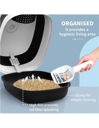 PawHut Foldable Cat Litter Tray with Lid, Deodorant, Scoop, Black