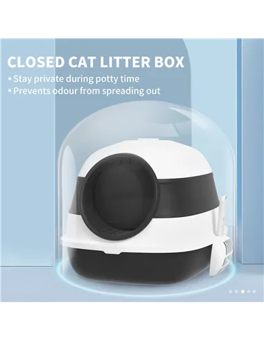 PawHut Foldable Cat Litter Tray with Lid, Deodorant, Scoop, Black