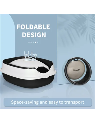 PawHut Foldable Cat Litter Tray with Lid, Deodorant, Scoop, Black