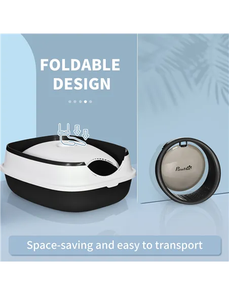 PawHut Foldable Cat Litter Tray with Lid, Deodorant, Scoop, Black