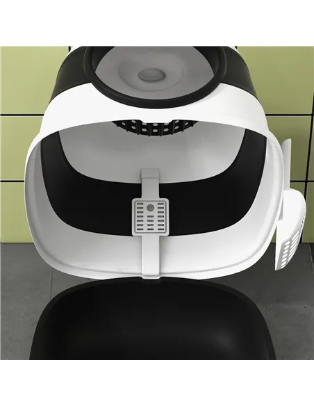 PawHut Foldable Cat Litter Tray with Lid, Deodorant, Scoop, Black