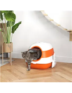 PawHut Foldable Cat Litter Tray with Lid, Deodorant, Scoop, Orange 2