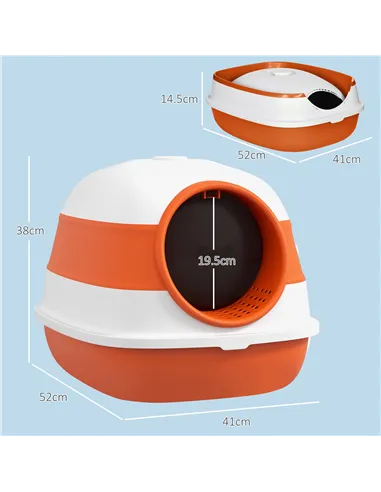 PawHut Foldable Cat Litter Tray with Lid, Deodorant, Scoop, Orange