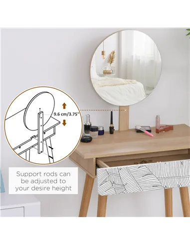HOMCOM Dressing Table with Drawer and Mirror height adjustable Wooden Oak Color  Bedroom Dressing Room Elegant and Durable