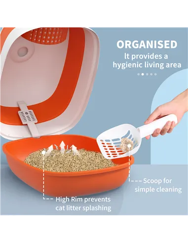 PawHut Foldable Cat Litter Tray with Lid, Deodorant, Scoop, Orange
