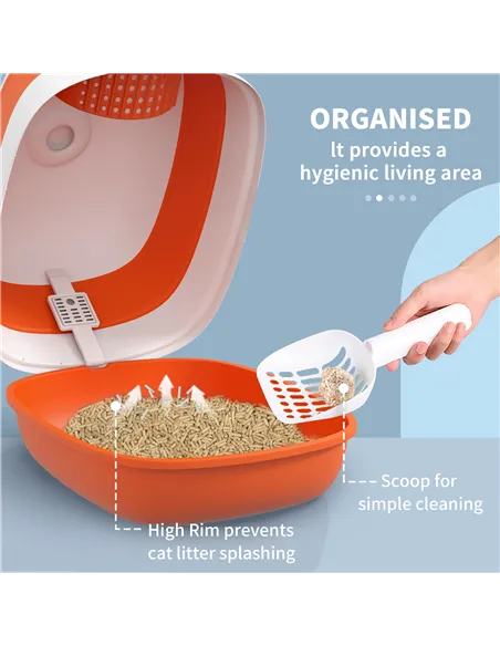 PawHut Foldable Cat Litter Tray with Lid, Deodorant, Scoop, Orange