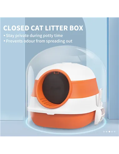 PawHut Foldable Cat Litter Tray with Lid, Deodorant, Scoop, Orange