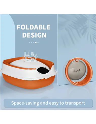 PawHut Foldable Cat Litter Tray with Lid, Deodorant, Scoop, Orange