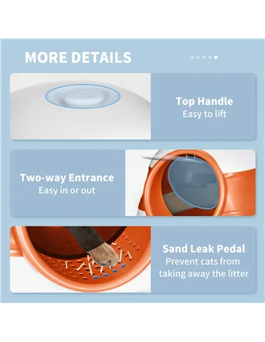 PawHut Foldable Cat Litter Tray with Lid, Deodorant, Scoop, Orange