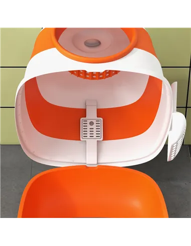 PawHut Foldable Cat Litter Tray with Lid, Deodorant, Scoop, Orange