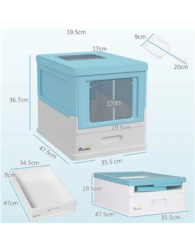 PawHut Hooded Cat Litter Box, Portable Pet Toilet, with Scoop, Front Entry - Light Blue