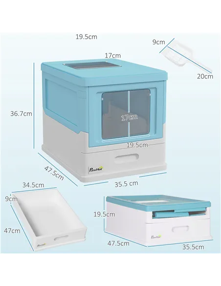 PawHut Hooded Cat Litter Box, Portable Pet Toilet, with Scoop, Front Entry - Light Blue