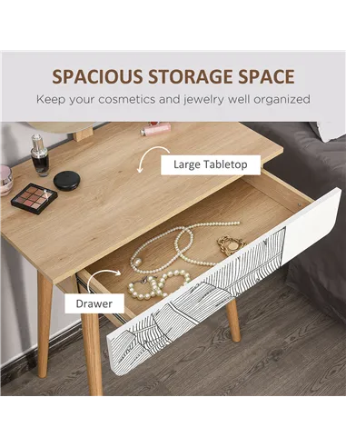 HOMCOM Dressing Table with Drawer and Mirror height adjustable Wooden Oak Color  Bedroom Dressing Room Elegant and Durable