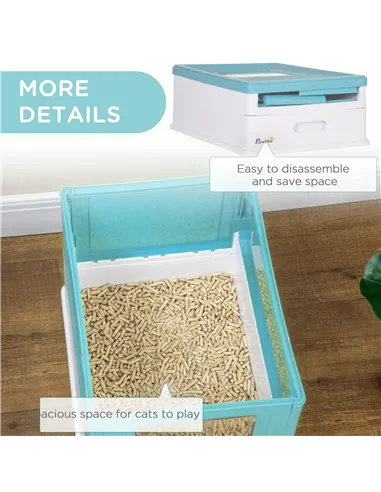 PawHut Hooded Cat Litter Box, Portable Pet Toilet, with Scoop, Front Entry - Light Blue