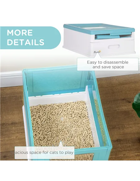 PawHut Hooded Cat Litter Box, Portable Pet Toilet, with Scoop, Front Entry - Light Blue