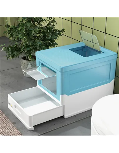 PawHut Hooded Cat Litter Box, Portable Pet Toilet, with Scoop, Front Entry - Light Blue