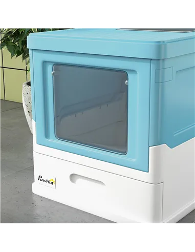 PawHut Hooded Cat Litter Box, Portable Pet Toilet, with Scoop, Front Entry - Light Blue