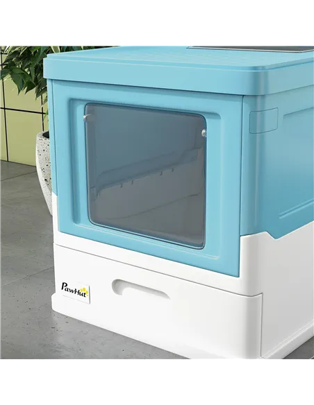 PawHut Hooded Cat Litter Box, Portable Pet Toilet, with Scoop, Front Entry - Light Blue