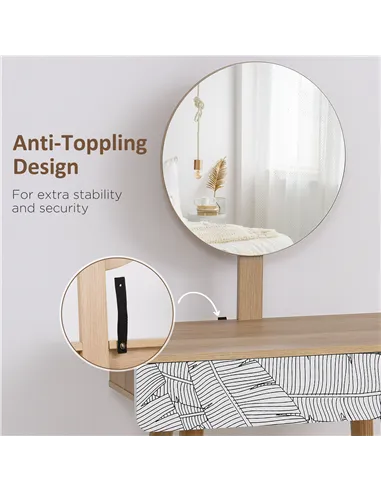 HOMCOM Dressing Table with Drawer and Mirror height adjustable Wooden Oak Color  Bedroom Dressing Room Elegant and Durable