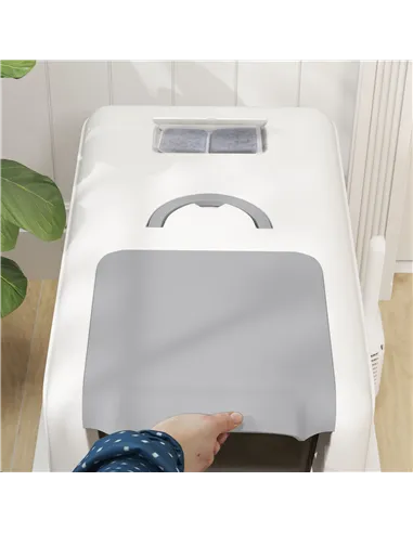 PawHut Stainless Steel Cat Litter Box with Removable Lid, Scoop, Filter Bags, for Larger Cats, White