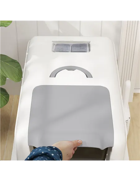 PawHut Stainless Steel Cat Litter Box with Removable Lid, Scoop, Filter Bags, for Larger Cats, White
